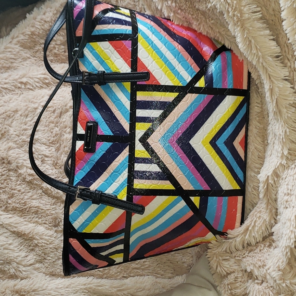 Nine West Ave Tote Geometric Pattern Multi Colored